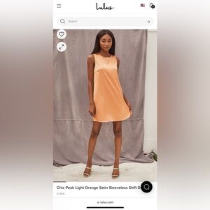Lulus Chic Peak Light Orange Satin Sleeveless Shift Dress